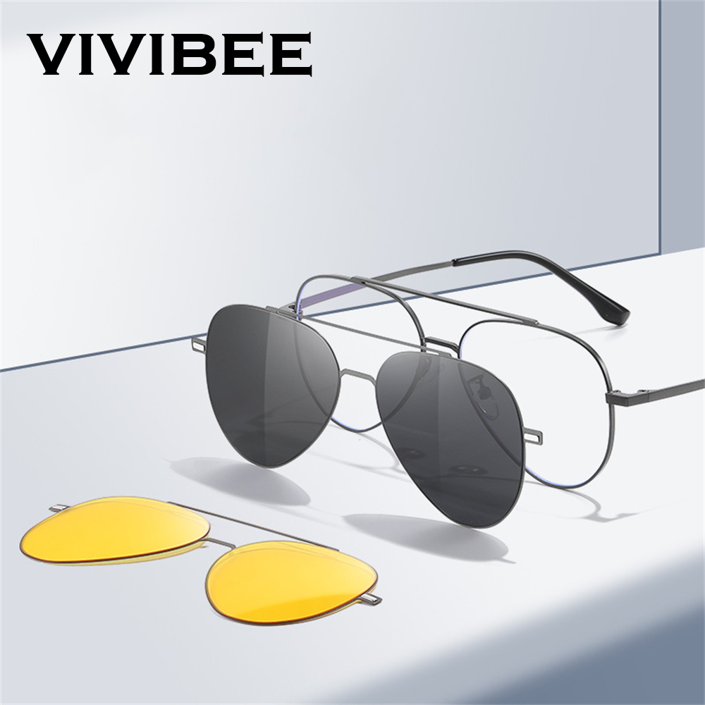Sunglasses Aviator Polarized - VIVIBEE 항공 자기 편광 클립 선글라스
