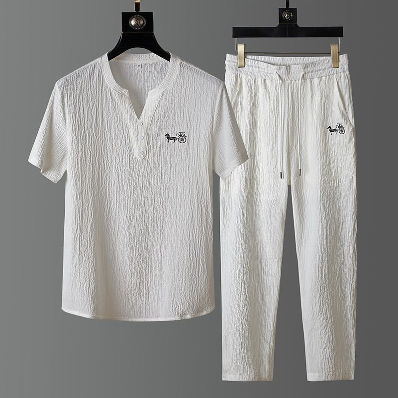 Short Linen Drawstring - 새로운 여름 패션 트렌디 린넨 반팔