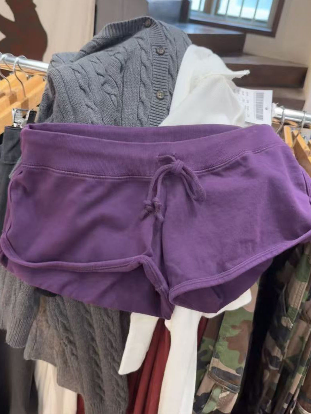 보라색 코튼 짧은 바지 여성 심플 캐주얼 탄성 하이 웨 - Short Linen Drawstring 리뷰 및 가격
