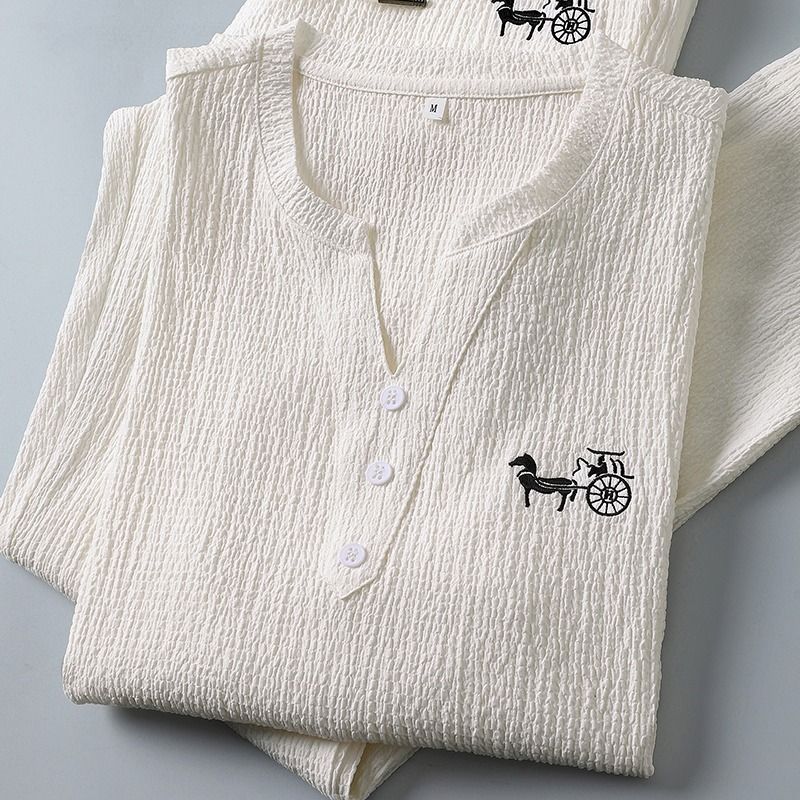 새로운 여름 패션 트렌디 린넨 반팔 티셔츠 세트 남성  - Short Linen Drawstring 리뷰 및 가격